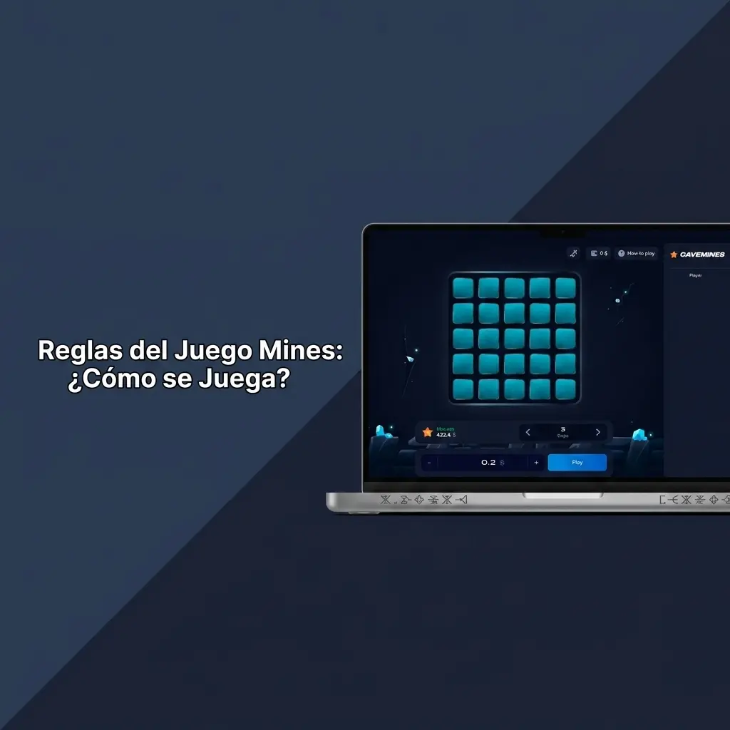 Cuadrícula del juego Mines con gemas y minas ocultas, mostrando multiplicadores y reglas de apuesta