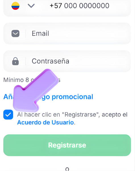 Instrucción Acepta los términos y confirma el registro